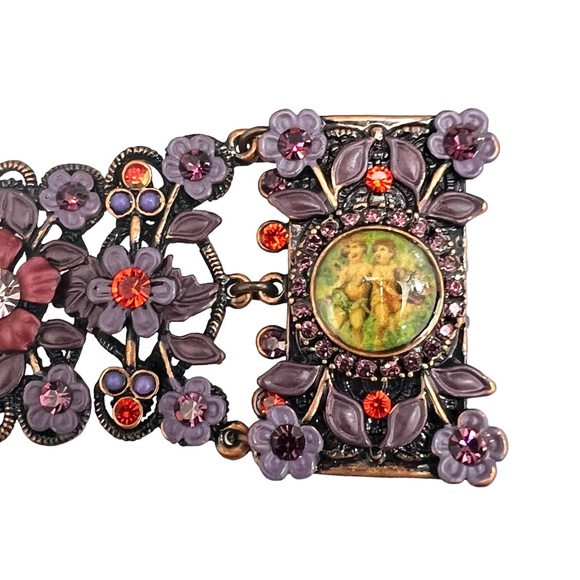 MX PURPLE AND PINK FLORAL BRACELET W CHERUB CLASP - Picture 10 of 16